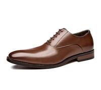 QAXZESA Men's PU Leather Oxfords Classic Plain Toe Dress Shoes for Office Interview Graduation Wedding Formal Tuxedo,Brown,43