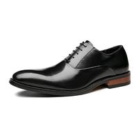 QAXZESA Men's PU Leather Oxfords Classic Plain Toe Dress Shoes for Office Interview Graduation Wedding Formal Tuxedo,Black,41