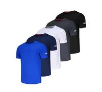 QAYMZUMD 5 Pack Running Shirts Men Sport Tops Dry Fit Gym Wicking Athletic T Shirts Breathable Workout Shirts Work Shirt Shirts Multipack Shirts for Cycling-Black/Grey/White/Navy/Blue-L