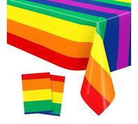 Qaziuy 2Pack 137 x 274cm Rainbow Table Cloth, Birthday Table Cloth Rainbow Table Cover LGBTQ Gay Pride Decorations Table Covers for LGBT Party, Birthday, Summer, Cocktail Party Decor