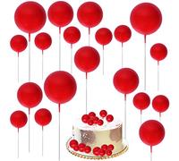 Qaziuy 30Pcs Mini Balloon Cake Topper, Round Foam Cupcake Topper Ball Cake Decoration,DIY Cake Insert Topper for Birthday Anniversary Graduation Party Decor Red
