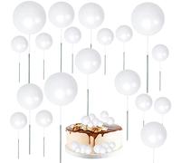 Qaziuy 30Pcs Mini Balloon Cake Topper, Round Foam Cupcake Topper Ball Cake Decoration,DIY Cake Insert Topper for Birthday Anniversary Graduation Party Decor White