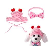Qaziuy Dog Bow Tie & Hat Set for Small Dogs, Valentine's Day Costume Accessories - Pink, Cartoon, Polyester & Wool, 8 x 4cm (Bow Tie), 15 x 9.5cm (Hat), Adjustable, Versatile