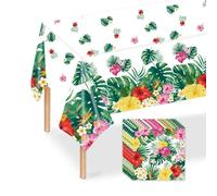Qaziuy Hawaiian Table Cloth with Napkins, Tropical Palm Leaves Waterproof Tablecloths Rectangular Hawaiian Summer Napkins for Summer Beach Pool Birthday Cocktail Party Supplies