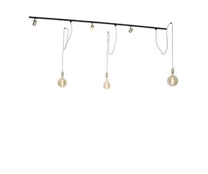 Qazqa - 1-Phase Rail System with 3 spotlights and 3 Pendant Lamp I Pendant Light Ceilings Gold - Cavalux Jeana- - Modern - Suitable for LED GU10 | 3 Way Light - Aluminium Surface-Mounted spotway lig