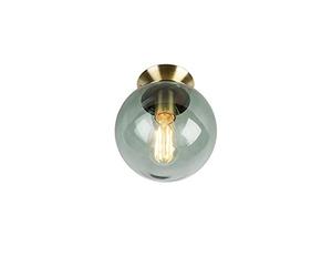 Qazqa Art Deco Brass Ceiling Light with Green Glass - Suitable for LED E27 | 1 Light - Glass Flush Ceiling Light - Living Room, Kitchen, Bedroom