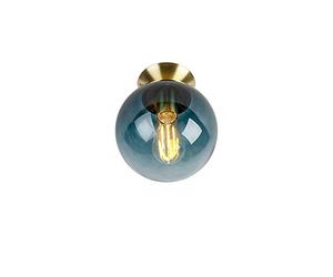 Qazqa - Art Deco Ceiling Lamp I Ceiling Flush Light 20cm Brass with Ocean Blue Glass Shade - Pallon- - Art Deco - Suitable for LED E27 | 1 Light - Glass Flush Ceiling Light - Suitable for Living roo