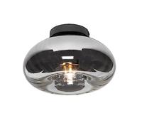 Qazqa - Art Deco Ceiling Lamp I Ceiling Flush Light Black with Smoke Glass - Ayesha- - Art Deco - Suitable for LED E27 | 1 Light - Glass Flush Ceiling Light - Suitable for Living Room I Kitchen I Be