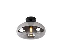 Qazqa - Art Deco Ceiling Lamp I Ceiling Flush Light Black with Smoke Glass - Busa- - Art Deco - Suitable for LED E27 | 1 Light - Glass Flush Ceiling Light - Suitable for Living Room I Kitchen I Bedr