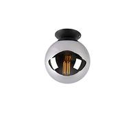 Qazqa - Art Deco Ceiling Lamp I Ceiling Flush Light Black with Smoke Mirror - Pallon- - Art Deco - Suitable for LED E27 | 1 Light - Glass Flush Ceiling Light - Suitable for Living Room I Kitchen I B