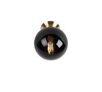 Qazqa - Art Deco Ceiling Lamp I Ceiling Flush Light Brass with Black Glass - Pallon- - Art Deco - Suitable for LED E27 | 1 Light - Glass Flush Ceiling Light - Suitable for Living Room I Kitchen I Be
