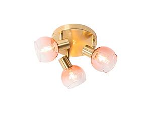 Qazqa - Art Deco Ceiling Spotlight Gold with Pink Glass 3-Way Light - Vidro- - Art Deco - Suitable for LED E14 | 3 Way Light - Steel Surface-Mounted spotway Light - Suitable for Living Room I Kitche