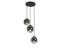 Qazqa - Art Deco Dining Room I Dining Table Pendant Lamp I Pendant Light Ceiling Black with Smoke Glass 3-Light - Pallon- - Art Deco - Suitable for LED E27 | 3 Light - Glass Pendant Light - Suitable