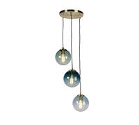 Qazqa - Art Deco Dining Room I Dining Table Pendant Lamp I Pendant Light Ceiling Brass with Blue Glass - Pallon- - Art Deco - Suitable for LED E27 | 3 Light - Glass Pendant Light - Suitable for Livi