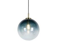 Qazqa - Art Deco Pendant Lamp I Pendant Light Ceiling Brass with 33cm Ocean Blue Shade - Pallon- - Art Deco - Suitable for LED E27 | 1 Light - Glass Pendant Light - Suitable for Living Room I Kitche