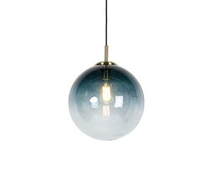 Qazqa - Art Deco Pendant Lamp I Pendant Light Ceiling Brass with 33cm Ocean Blue Shade - Pallon- - Art Deco - Suitable for LED E27 | 1 Light - Glass Pendant Light - Suitable for Living Room I Kitche