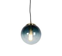 Qazqa - Art Deco Pendant Lamp I Pendant Light Ceiling Brass with Ocean Blue Glass 20 cm - Pallon- - Art Deco - Suitable for LED E27 | 1 Light - Glass Pendant Light - Suitable for Living Room I Kitch
