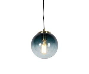 Qazqa - Art Deco Pendant Lamp I Pendant Light Ceiling Brass with Ocean Blue Glass 20 cm - Pallon- - Art Deco - Suitable for LED E27 | 1 Light - Glass Pendant Light - Suitable for Living Room I Kitch