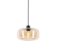Qazqa - Art Deco Pendant Light Ceiling Black with Amber Glass - Bizle- - Art Deco - Suitable for LED E27 | 1 Light - Glass Pendant Light - Suitable for Living Room I Kitchen I