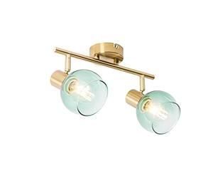 Qazqa - Art Deco Spotlight Ceiling Gold with Green Glass 2-Way Light - Vidro- - Art Deco - Suitable for LED E14 | 2 Way Light - Steel Surface-Mounted spotway Light - Suitable for Living Room I Kitch