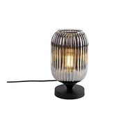Qazqa - Art Deco Table Lamp I Table Light Black with Smoke Glass - Banci- - Art Deco - Suitable for LED E27 | 1 Light - Glass Table lamp - Suitable for Living Room I Bedroom I