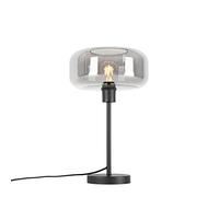 Qazqa - Art Deco Table Lamp I Table Light Black with Smoke Glass - Bizle- - Art Deco - Suitable for LED E27 | 1 Light - Glass Table lamp - Suitable for Living Room I Bedroom I
