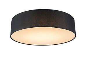 Qazqa - Ceiling Lamp I Ceiling Flush Light Black 40 cm incl. LED - Drum LED- - Modern | 1 Light - Fabric Flush Ceiling Light - Suitable for Living Room I Kitchen I Bedroom I