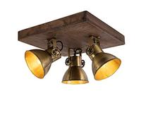 Qazqa - Ceiling Lamp I Ceiling Flush Light Bronze with Wood 3-Way Light - Mangoes- - Industrial - Suitable for LED E27 | 3 Way Light - Steel Surface-Mounted spotway Light - Suitable for Living Room