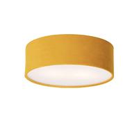 Qazqa - Ceiling Lamp I Ceiling Flush Light ocher 30 cm with Golden Inside - Drum- - Modern - Suitable for LED E27 | 2 Light - Fabric Flush Ceiling Light - Suitable for Living Room I Kitchen I Bedroo