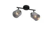 QAZQA - Ceiling Spotlight Black with Smoke Glass 2-Light Adjustable - Laura- - Art Deco - Suitable for LED E27 | 2 Way Light - Glass Surface-Mounted spotway Light - Suitable for Living Room I Kitche