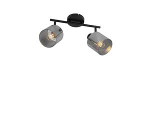 QAZQA - Ceiling Spotlight Black with Smoke Glass 2-Light Adjustable - Laura- - Art Deco - Suitable for LED E27 | 2 Way Light - Glass Surface-Mounted spotway Light - Suitable for Living Room I Kitche