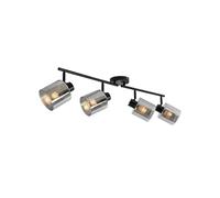 Qazqa - Ceiling Spotlight Black with Smoke Glass 4-Light Adjustable - Laura- - Art Deco - Suitable for LED E27 | 4 Way Light - Glass Surface-Mounted spotway Light - Suitable for Living Room I Kitche