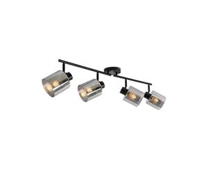 Qazqa - Ceiling Spotlight Black with Smoke Glass 4-Light Adjustable - Laura- - Art Deco - Suitable for LED E27 | 4 Way Light - Glass Surface-Mounted spotway Light - Suitable for Living Room I Kitche