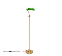 Qazqa - Classic Banker Floor Lamp Bronze with Green Glass - Banker- - Classic I Antique - Suitable for LED E27 | 1 Light - Steel Floor lamp - Suitable for Living Room I Bedroom I