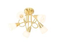 QAZQA - Classic Ceiling Lamp - Gold with Opal Glass - 5-Light - Suitable for LED E14 | 5 Light - Steel Flush Ceiling Light - Suitable for Living Room