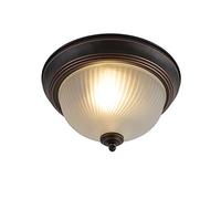 Qazqa - Classic Ceiling Lamp I Ceiling Flush Light Brown Opal - Classico- - Classic I Antique - Suitable for LED E27 | 1 Light - Glass Flush Ceiling Light - Suitable for Living Room I Kitchen I Bedr