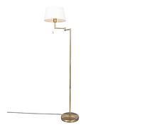 Qazqa - Classic Floor lamp Bronze with White Shade Adjustable - Ladas- - Country - Suitable for LED E27 | 1 Light - Steel Floor lamp - Suitable for Living Room I Bedroom I