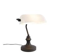 Qazqa - Classic Notary lamp Black with Opal Glass - Banker- - Classic I Antique - Suitable for LED E27 | 1 Light - Glass Table lamp - Suitable for Living Room I Bedroom I