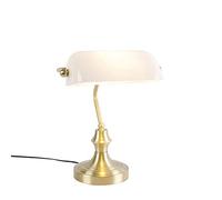 Qazqa - Classic Notary lamp Gold with Opal Glass - Banker- - Classic I Antique - Suitable for LED E27 | 1 Light - Glass Table lamp - Suitable for Living Room I Bedroom I