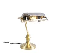 Qazqa - Classic Notary lamp Gold with Smoked Mirror Glass - Banker- - Classic I Antique - Suitable for LED E27 | 1 Light - Glass Table lamp - Suitable for Living Room I Bedroom I