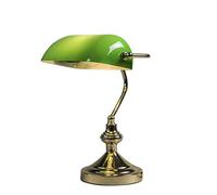 Qazqa - Classic Table Lamp I Table LightInotary lamp Brass with Green Glass - Banker- - Retro - Suitable for LED E27 | 1 Light - Steel Table lamp - Suitable for Living Room I Bedroom I