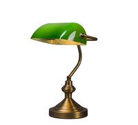 Qazqa - Classic Table Lamp I Table LightInotary lamp Bronze with Green Glass - Banker- - Classic I Antique - Suitable for LED E27 | 1 Light - Steel Table lamp - Suitable for Living Room I