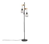 Qazqa - Country Floor lamp Black with Wood 2-Lights with Shade - Dami Frame- - Country - Suitable for LED E27 | 2 Light - Steel Floor lamp - Suitable for Living Room I Bedroom I