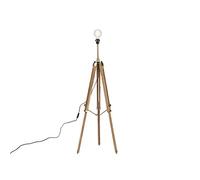 Qazqa - Country Floor lamp Tripod Wood with Antique Brass - Cortin- - Country - Suitable for LED E27 | 1 Light - Wood Floor lamp - Suitable for Bedroom I
