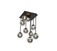 Qazqa - Country House I Vintage Modern Ceiling Light I Ceiling Light I Lamp I Light Black 9 Light with Smoked Glass - Athens I Bedroom - Round - LED Suitable G9