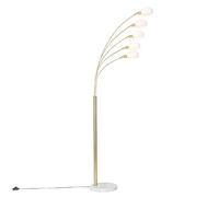 Qazqa - Design Floor lamp Brass with Opal Glass 5-Light - Sixties Marmo- - Design - Suitable for LED E14 | 5 Light - Steel Floor lamp - Suitable for Living Room I Bedroom I