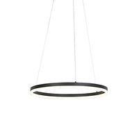 Qazqa - Design Ring Dining Room I Dining Table Pendant Lamp I Pendant Light Ceiling Black 60cm incl. LED and dimmer - Anello- - Modern | 1 Light - Aluminium Pendant Light - Suitable for Living Room
