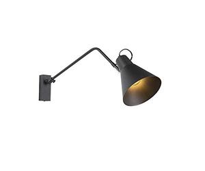 Qazqa - Design Wall Lamp I Wall Light Black Adjustable - Luna- - Design - Suitable for LED E27 | 1 Light - Steel Wall Light - Suitable for Living Room I Kitchen I Bedroom I