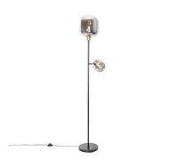 Qazqa - Floor lamp Black with Gold with Smoke Glass 2 Lights - Zuzanna- - Modern - Suitable for LED E14 | 1 Light - Glass Floor lamp - Suitable for Living Room I Bedroom I