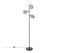 Qazqa - Floor lamp Black with Gold with Smoke Glass 3 Lights - Zuzanna- - Modern - Suitable for LED E14 | 3 Light - Glass Floor lamp - Suitable for Living Room I Bedroom I